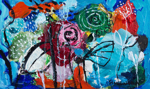Blooming and Turquoise by Simonida Djordjevic, Painting for Sale on Select