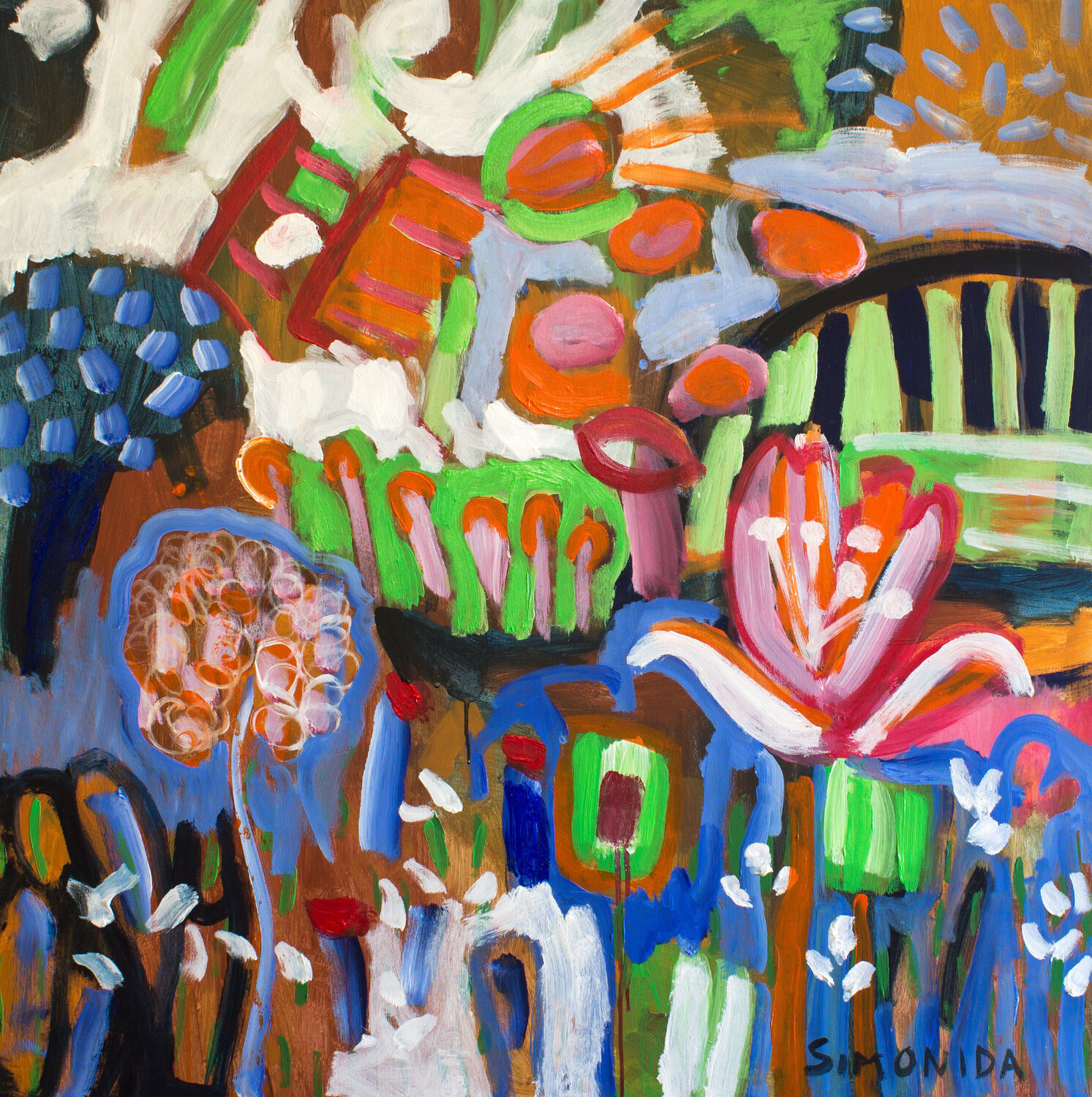 Summer in My Grandmother's Garden Simonida Djordjevic Original painting for sale