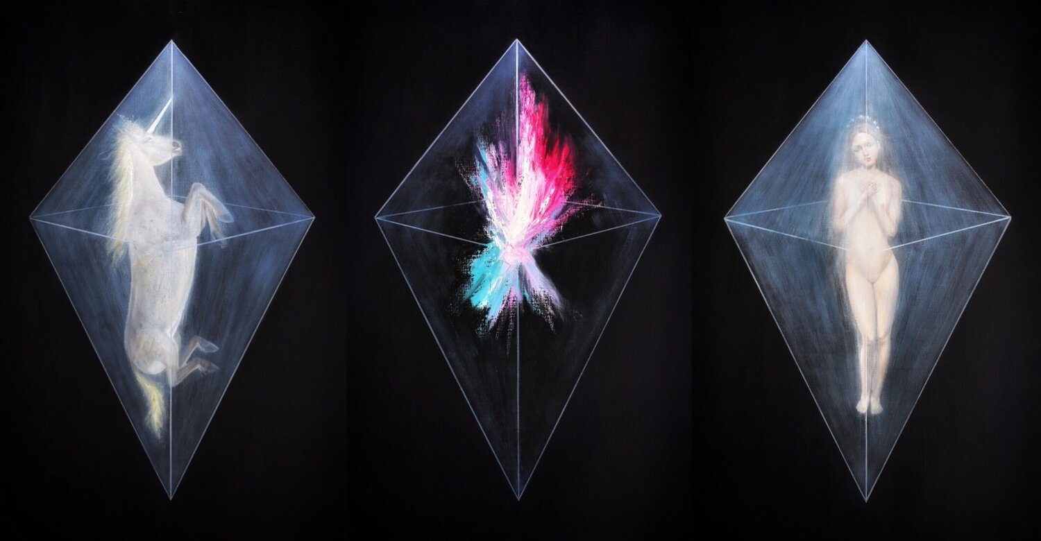 The Virgin and the Unicorn Triptych No.2 Daisuke Ujuan Original painting for sale