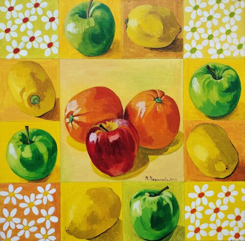 Frutas y margaritas by Marietta Negueruela, Painting for Sale on Select