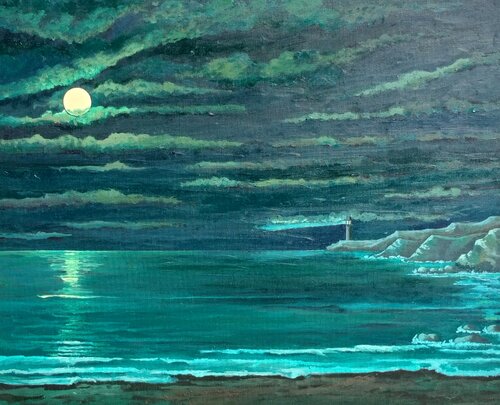 Faro con mar en calma by Marietta Negueruela, Painting for Sale on Select