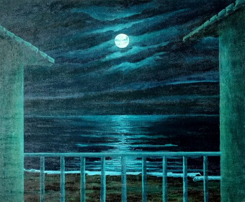Luna llena de agosto en Mallorca, Nocturno III by Marietta Negueruela, Painting for Sale on Select