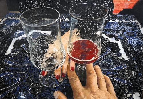 what you see a glass half empty  or half full? by José Antonio Castro-Muñiz, Drawing for Sale on Select