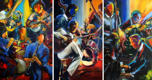 Jazz Club Triptychon by Robert Hettich, Painting for Sale on Select