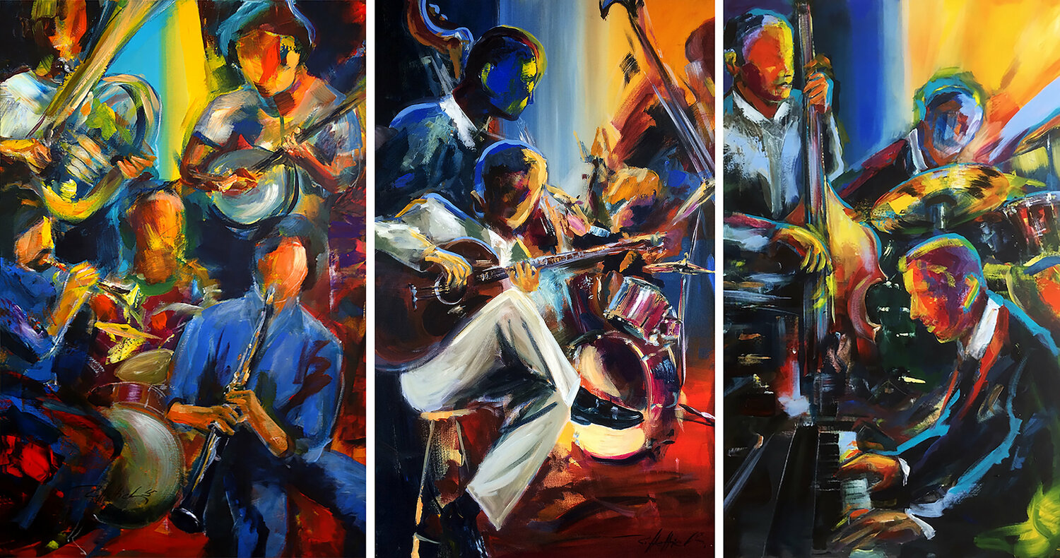 Jazz Club Triptychon Robert Hettich Original painting for sale