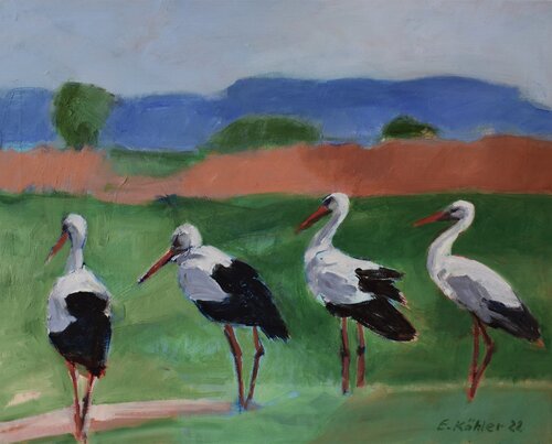Vier Störche by Ela Köhler, Painting for Sale on Select