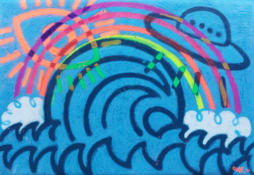 Sun-disco-wave transparency by Giuseppe Valia, Painting for Sale on Select
