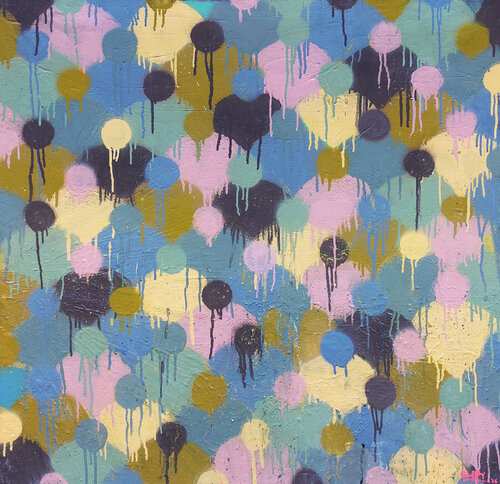 who is who? (pink,yellow,cyan,brown) by Giuseppe Valia, Painting for Sale on Select