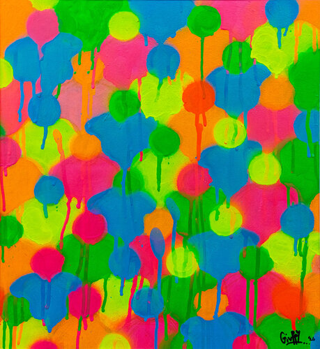 who is who? (fluoRed, fluoyellow, fluocyan, fluogreen, fluoorange) by Giuseppe Valia, Painting for Sale on Select