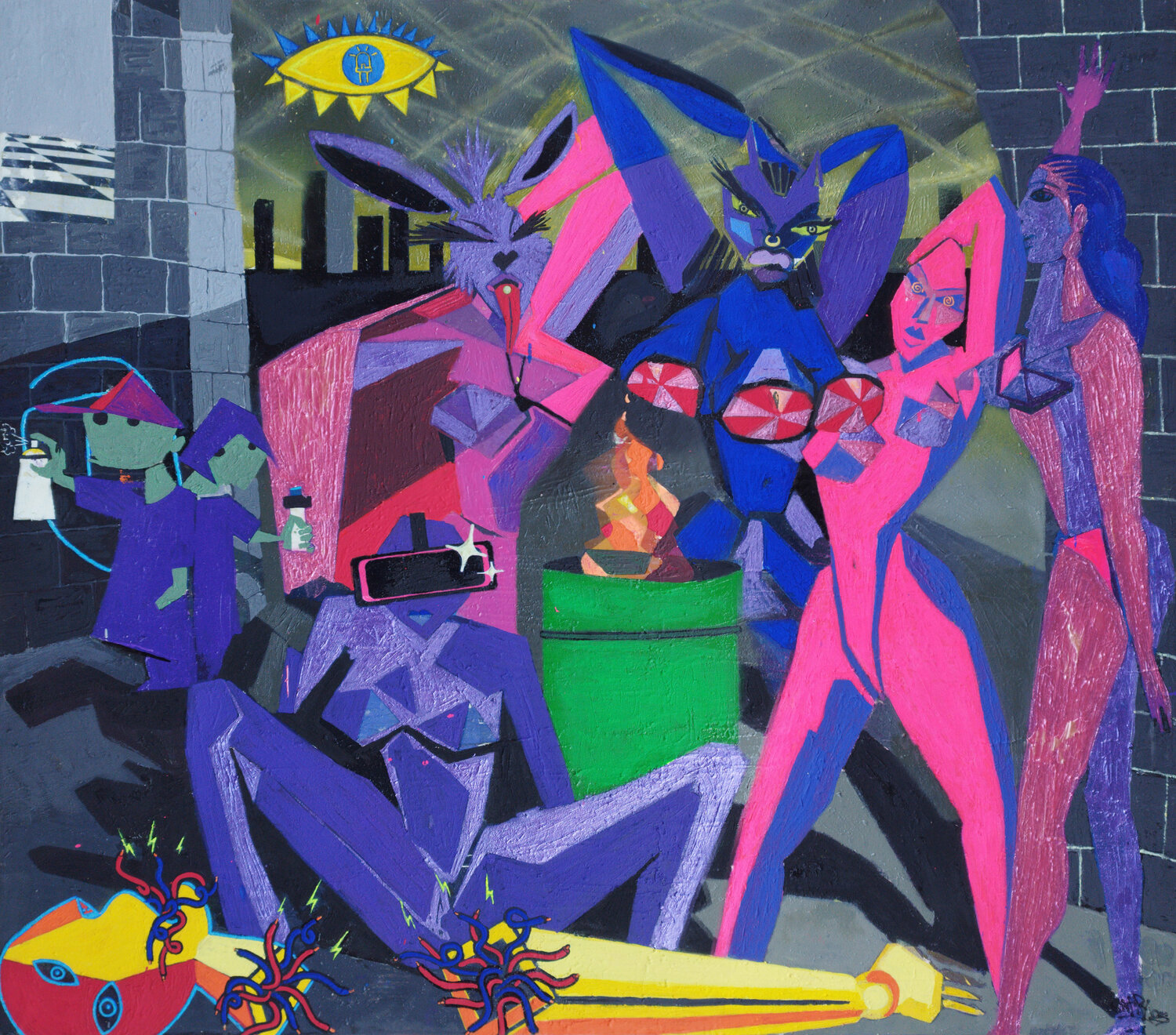 DISTOPIKA IN PSYQBQO (Glow in the dark) Giuseppe Valia Original painting for sale