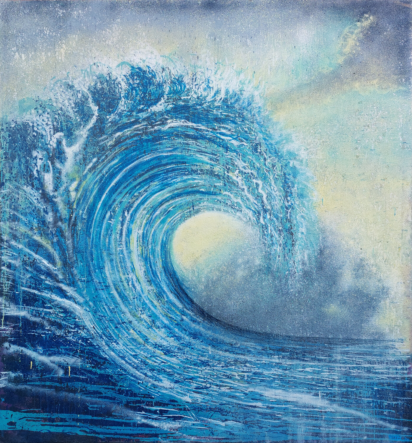 wave in blue Giuseppe Valia Original painting for sale