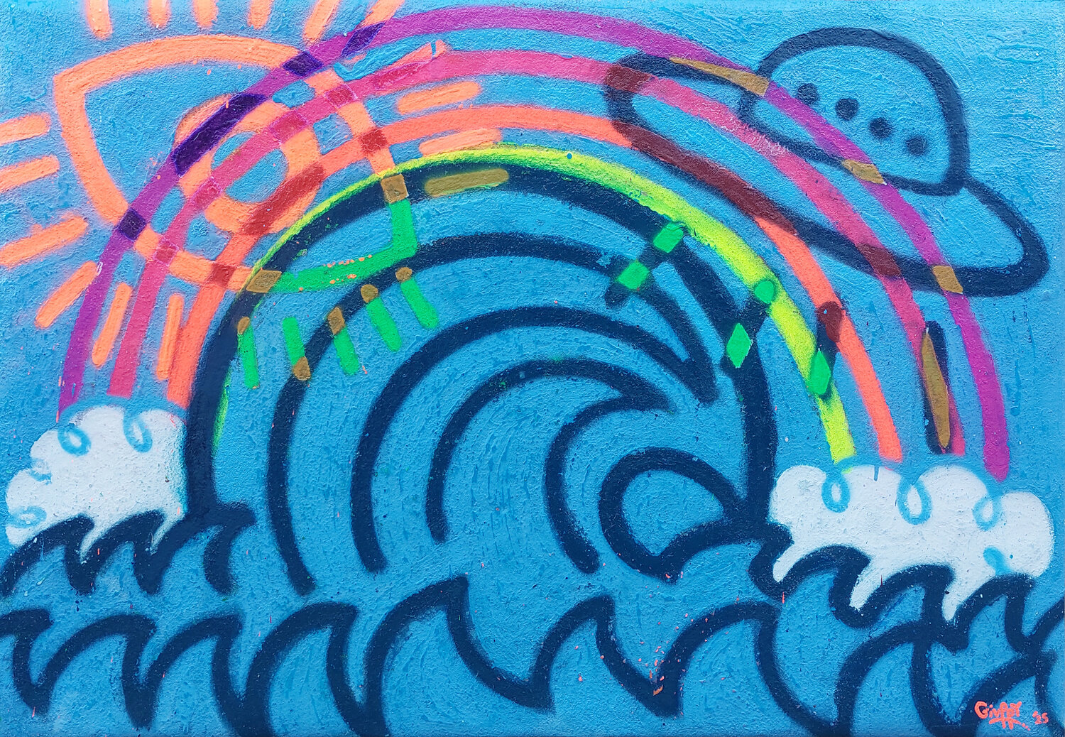 Sun-disco-wave transparency Giuseppe Valia Original painting for sale