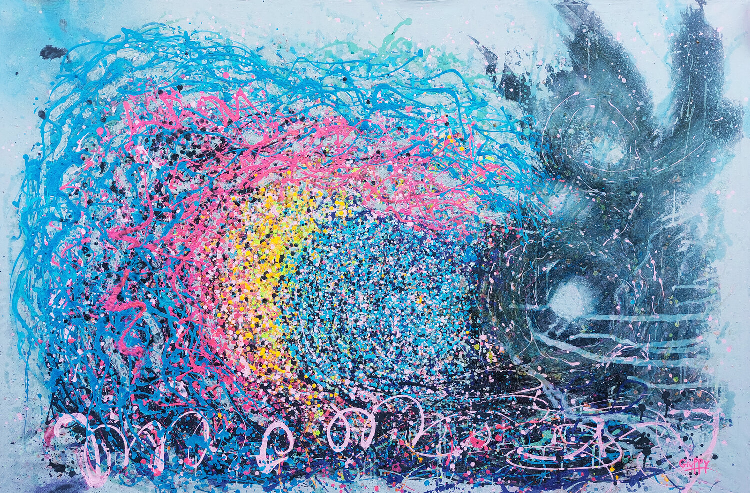 Wave of light (glow in the dark) Giuseppe Valia Original painting for sale