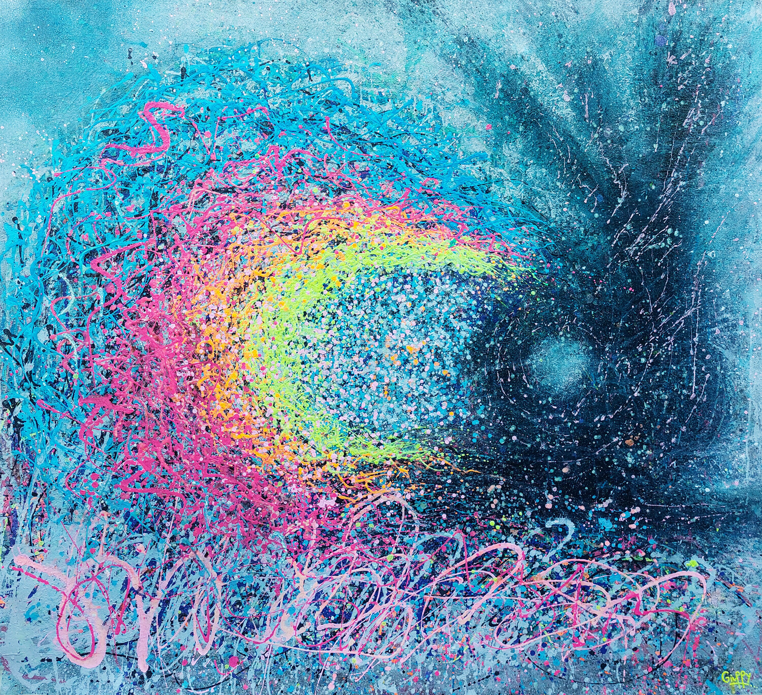 Dive into a crazy wave (glow in the dark) Giuseppe Valia Original painting for sale