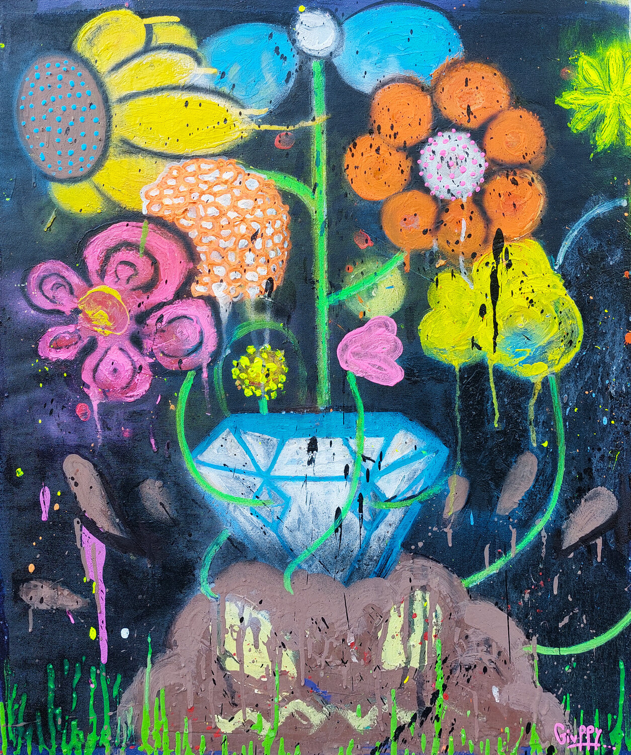 Nothing grows from diamonds, flowers grow from manure...(Fabrizio De André) Giuseppe Valia Original painting for sale