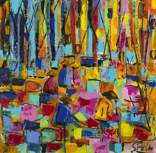 Asian market petit marche du matin by Sophie Petetin, Painting for Sale on Select
