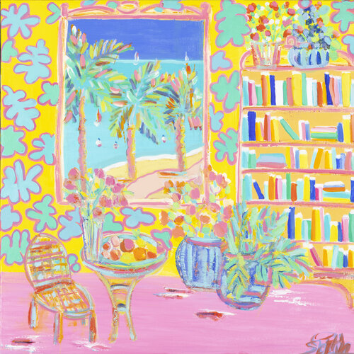 Nice mon petit salon de lecture vue mer. by Sophie Petetin, Painting for Sale on Select