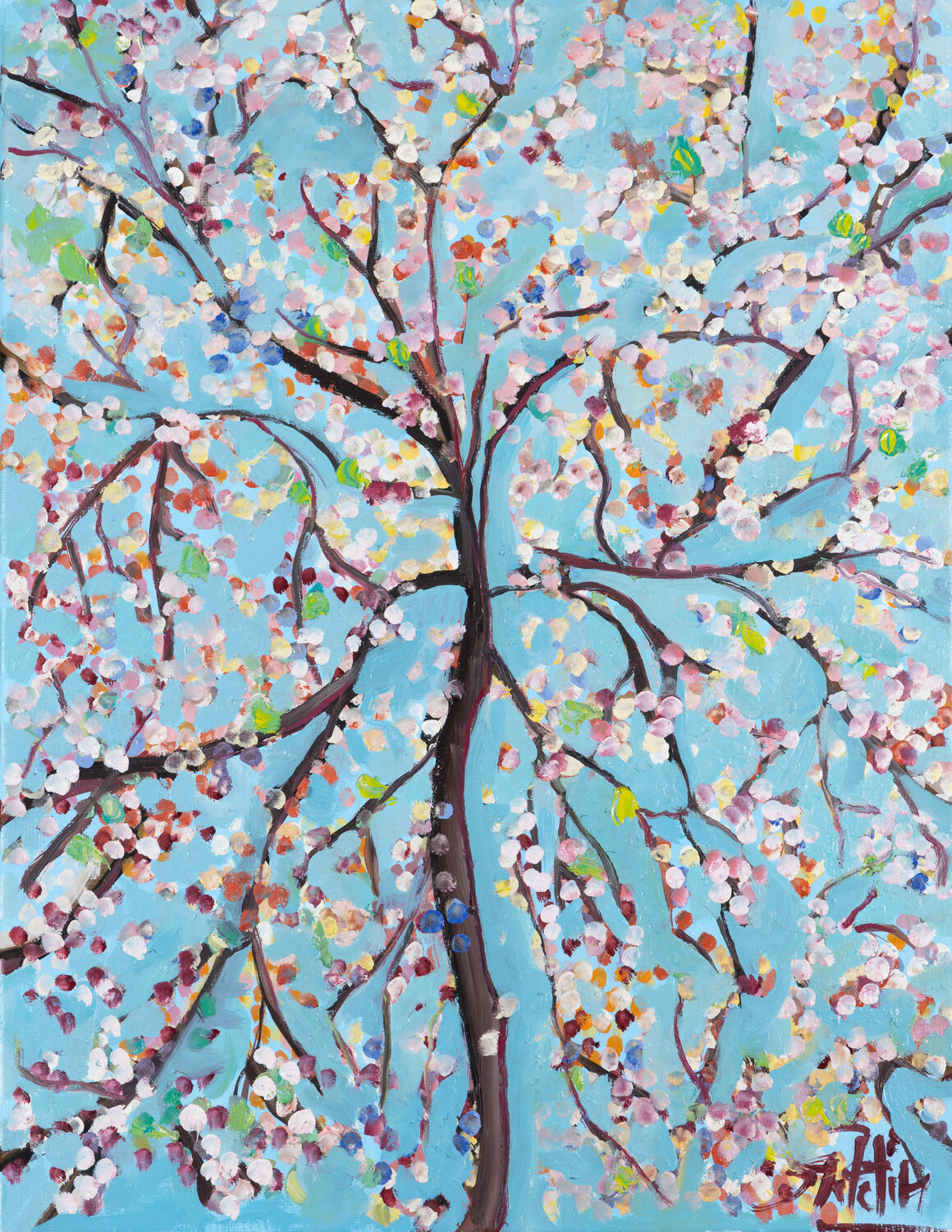 LA ROMANCE DES CERISIERS Sophie Petetin Original painting for sale