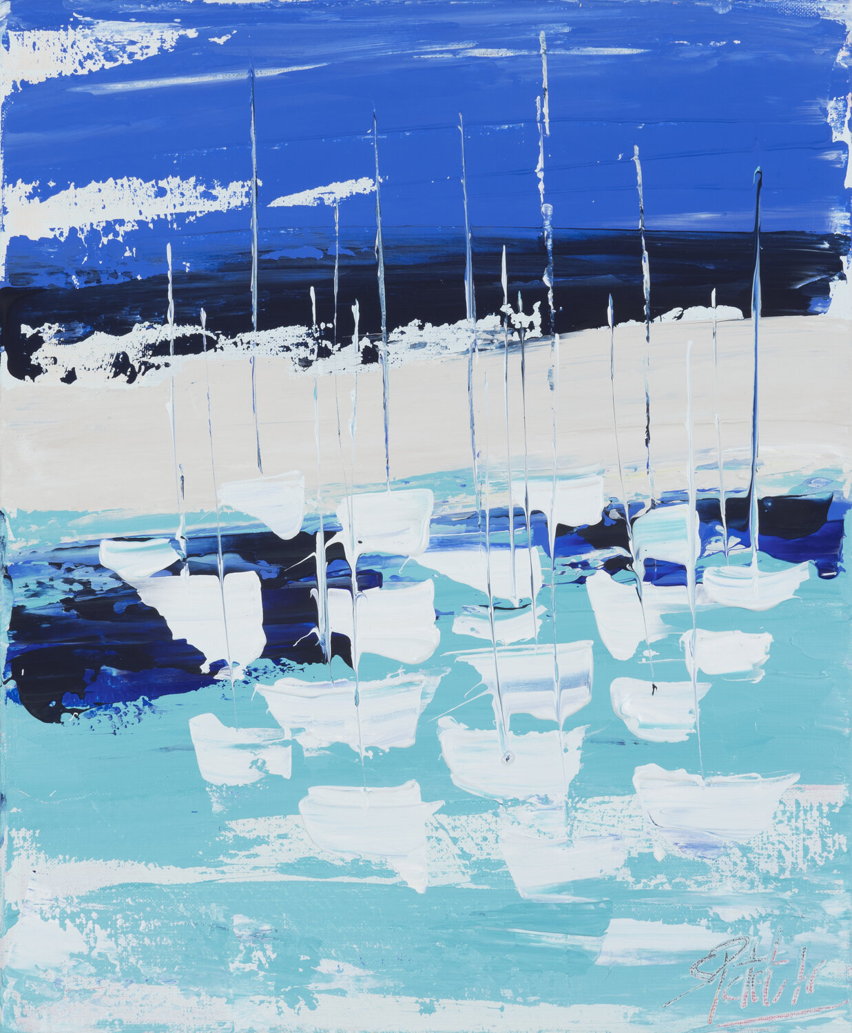 Marine du soir aux bateaux Sophie Petetin Original painting for sale
