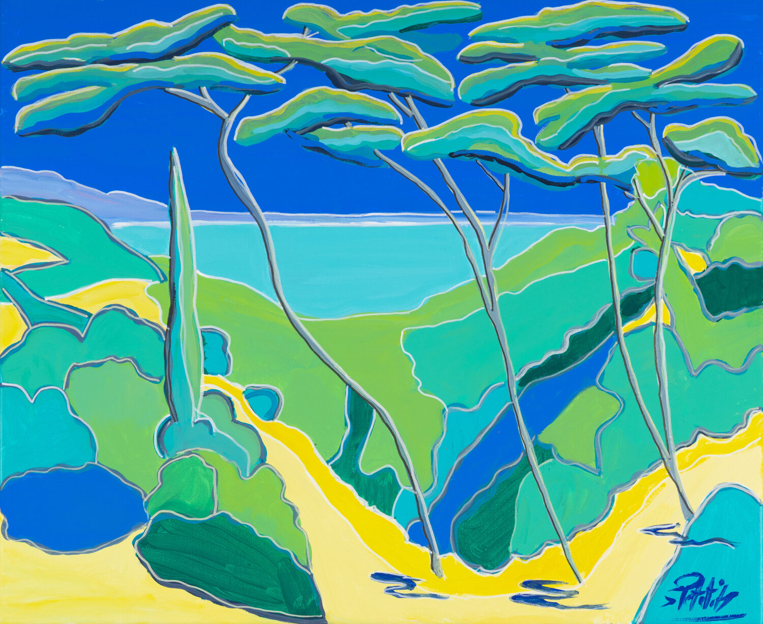 Belle nature au bord de l'eau sous les pins Sophie Petetin Original painting for sale