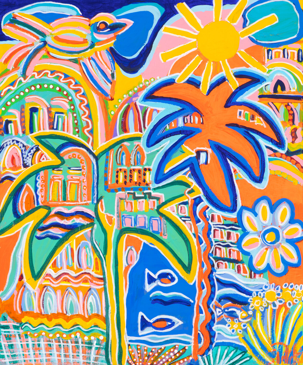 voyage lointain, mon petit jardin d'Eden Sophie Petetin Original painting for sale