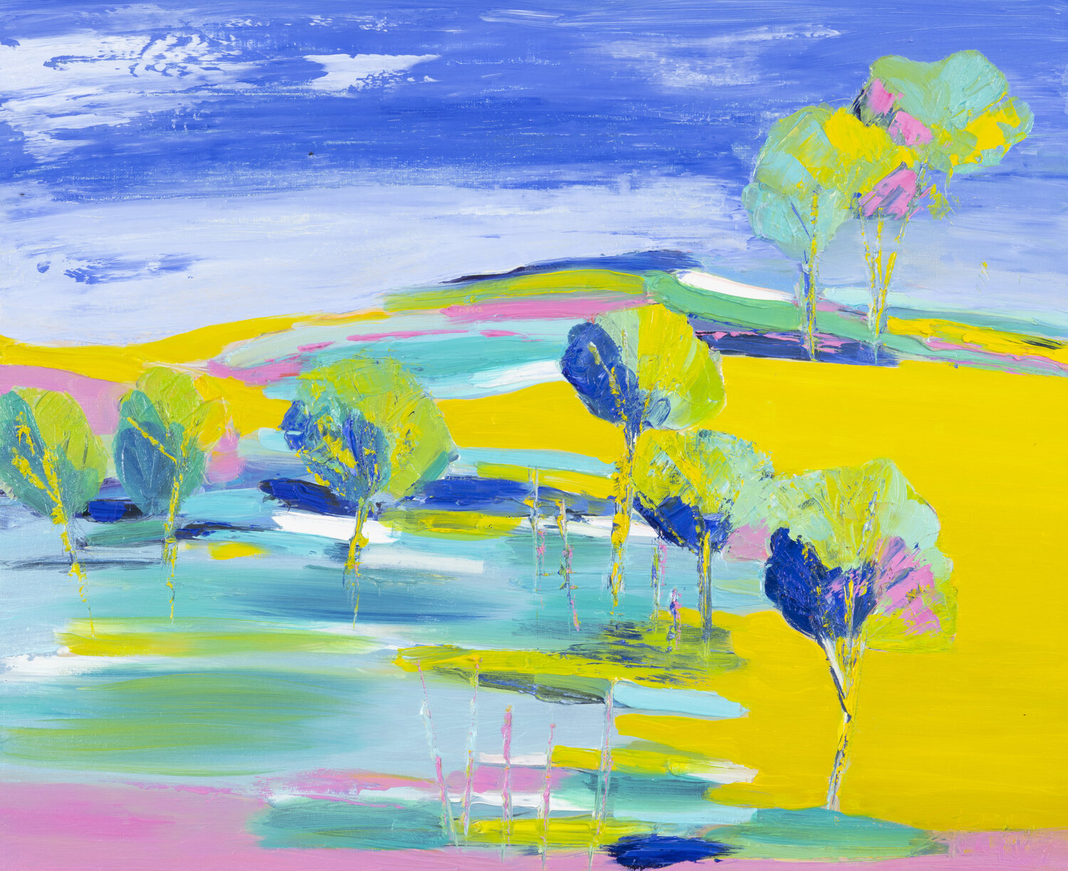 Belle campagne au bord de l'eau Sophie Petetin Original painting for sale
