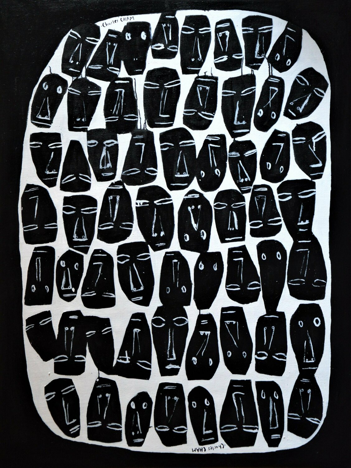 #2810 BLACK ON WHITE ON BLACK Charles Cham Original painting for sale