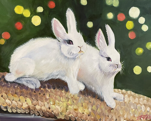 White rabbits by Anna Pavlovich-Naneva, Painting for Sale on Select