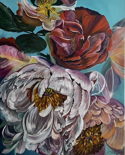 Bright peonies by Anna Pavlovich-Naneva, Painting for Sale on Select