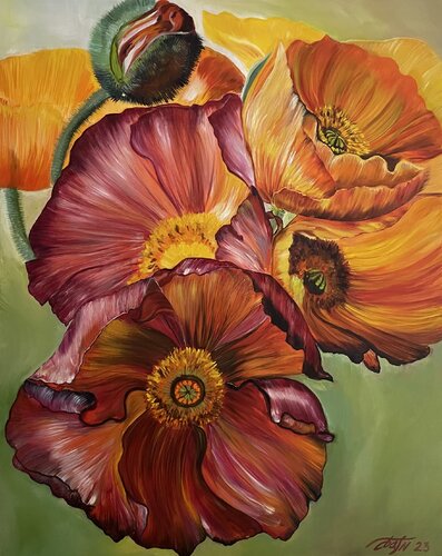 Fiery poppies by Anna Pavlovich-Naneva, Painting for Sale on Select