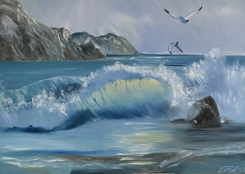 Seagulls and sea by Anna Pavlovich-Naneva, Painting for Sale on Select