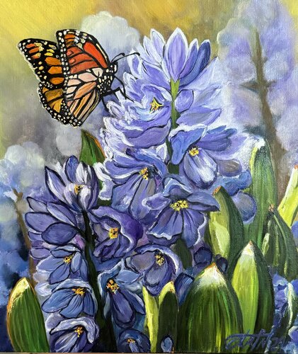 Butterfly and hyacinths flowers by Anna Pavlovich-Naneva, Painting for Sale on Select