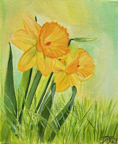 Two daffodils by Anna Pavlovich-Naneva, Painting for Sale on Select