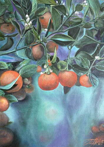 Tangerines in the garden by Anna Pavlovich-Naneva, Painting for Sale on Select