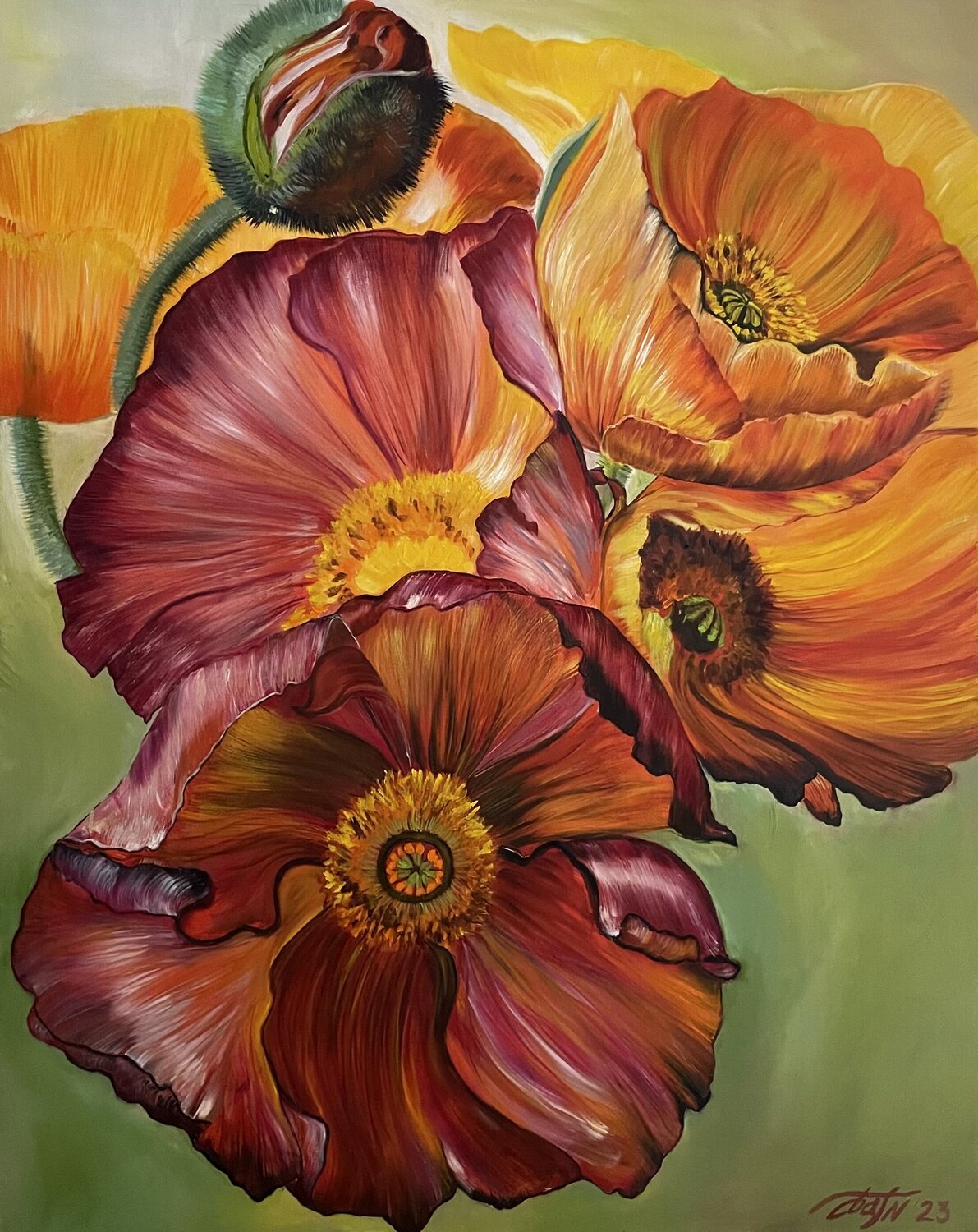 Fiery poppies Anna Pavlovich-Naneva Original painting for sale