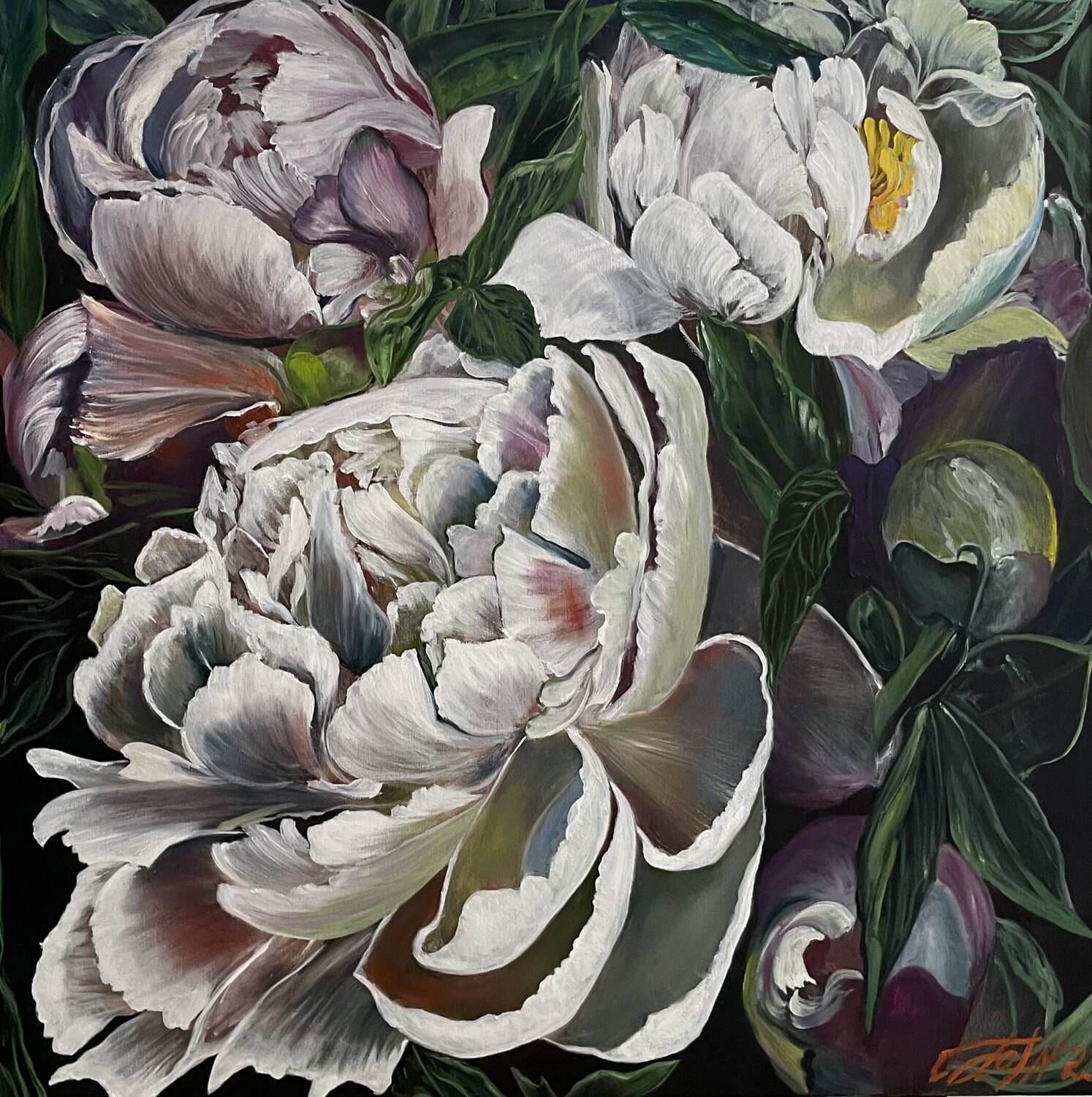 Light peonies Anna Pavlovich-Naneva Original painting for sale