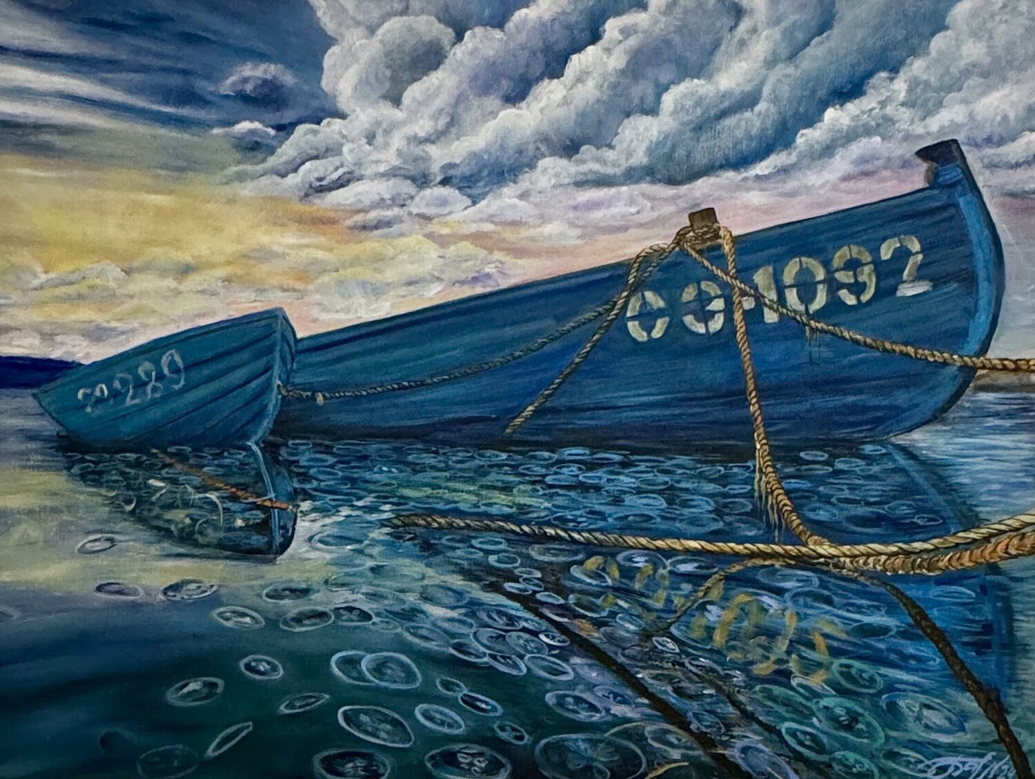 Boats, jellyfish in Sozopol Anna Pavlovich-Naneva Original painting for sale