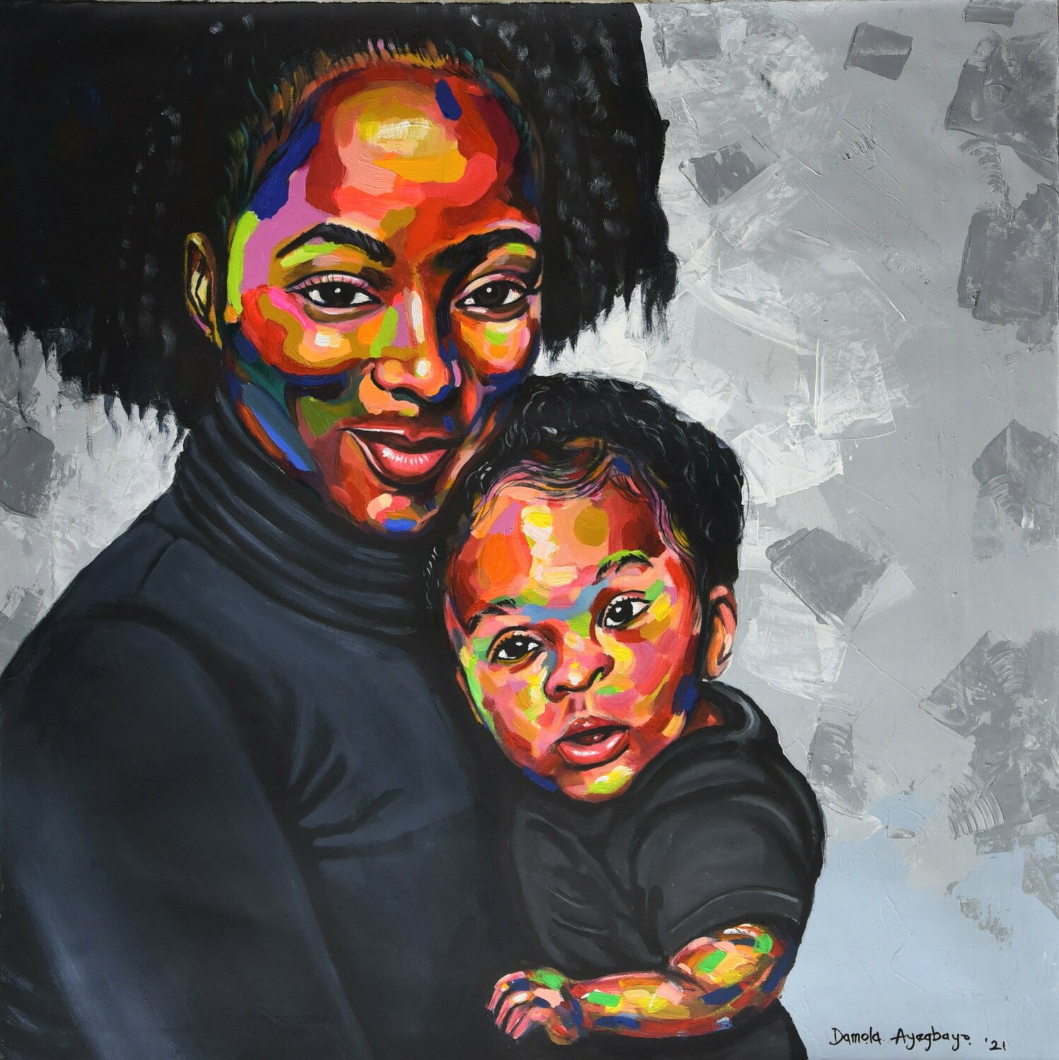 Maternal Bond 2 Damola Ayegbayo Original painting for sale