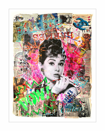 Audrey Time - Original Collage Painting on Paper by Dr8 Love, Painting for Sale on Select