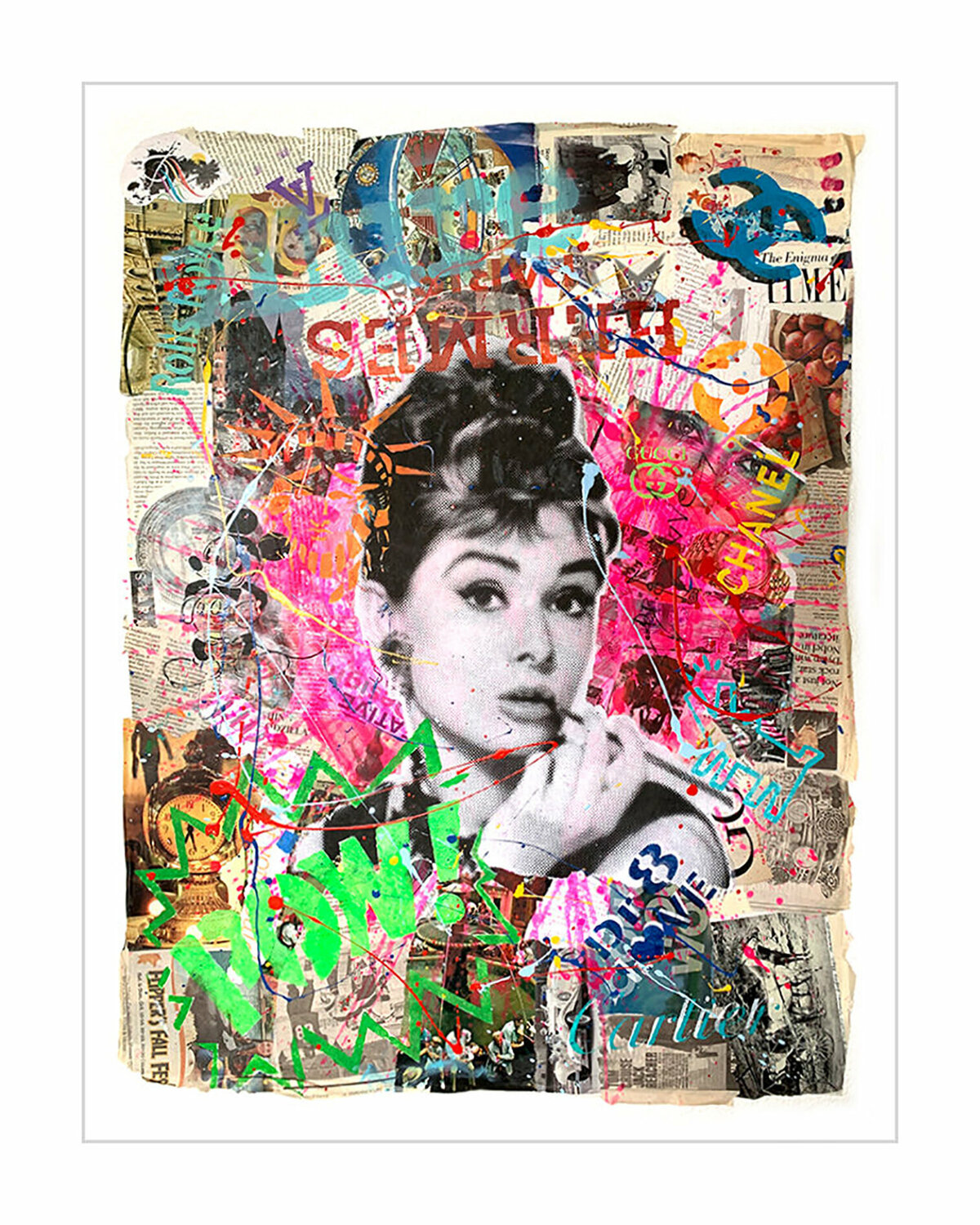 Audrey Time - Original Collage Painting on Paper Dr8 Love Original painting for sale