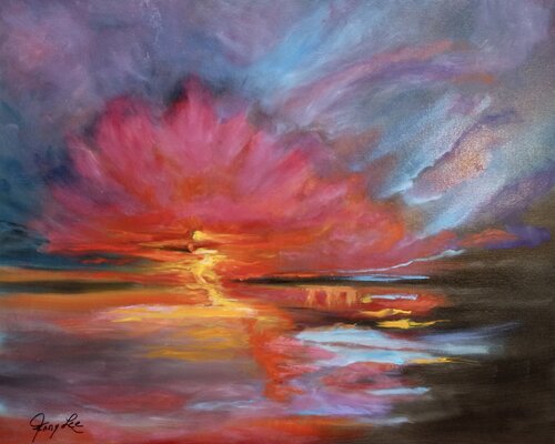 Red Sunset by Jenny Lee, Painting for Sale on Select