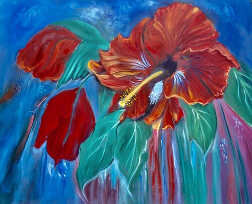 Red Hibiscus Delicious by Jenny Lee, Painting for Sale on Select