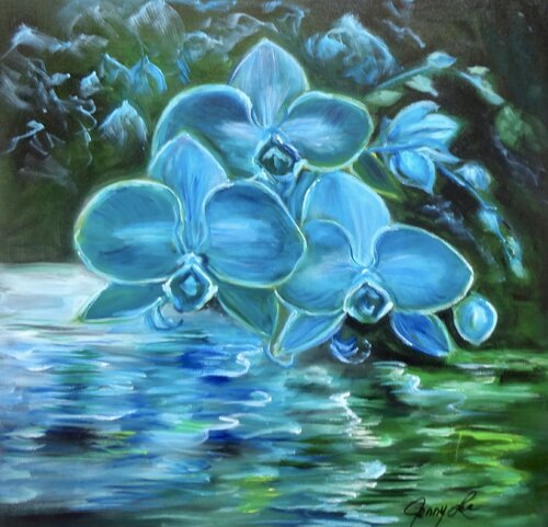 Blue Magic Orchids by Jenny Lee, Painting for Sale on Select