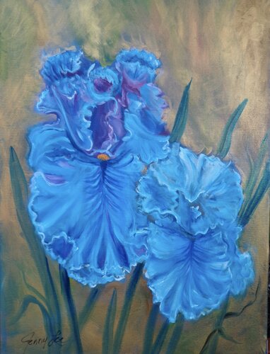 Fluffy Iris Petals on Gold by Jenny Lee, Painting for Sale on Select