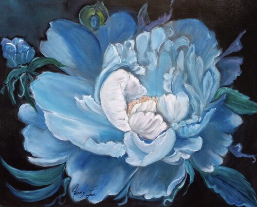 Fluffy Blue Peony Petals by Jenny Lee, Painting for Sale on Select