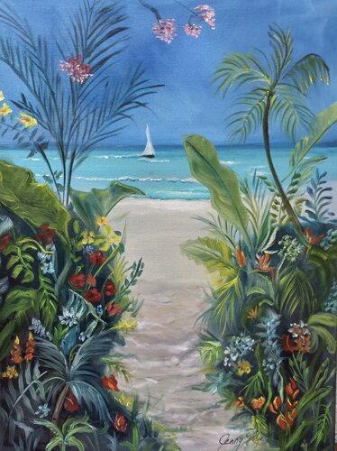Sandy Tropical Path to the Beach by Jenny Lee, Painting for Sale on Select
