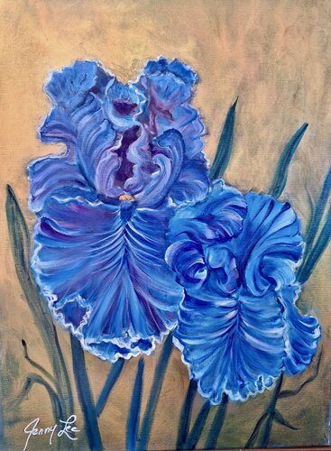 Blue and Purple Iris by Jenny Lee, Painting for Sale on Select