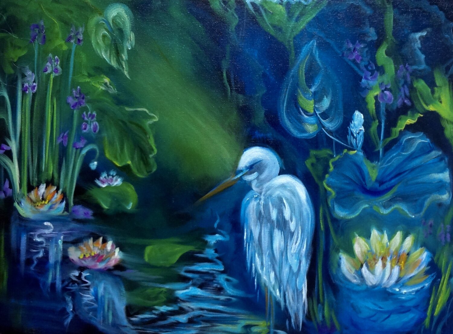 Tranquil Garden Pond Lily Pads Jenny Lee Original painting for sale