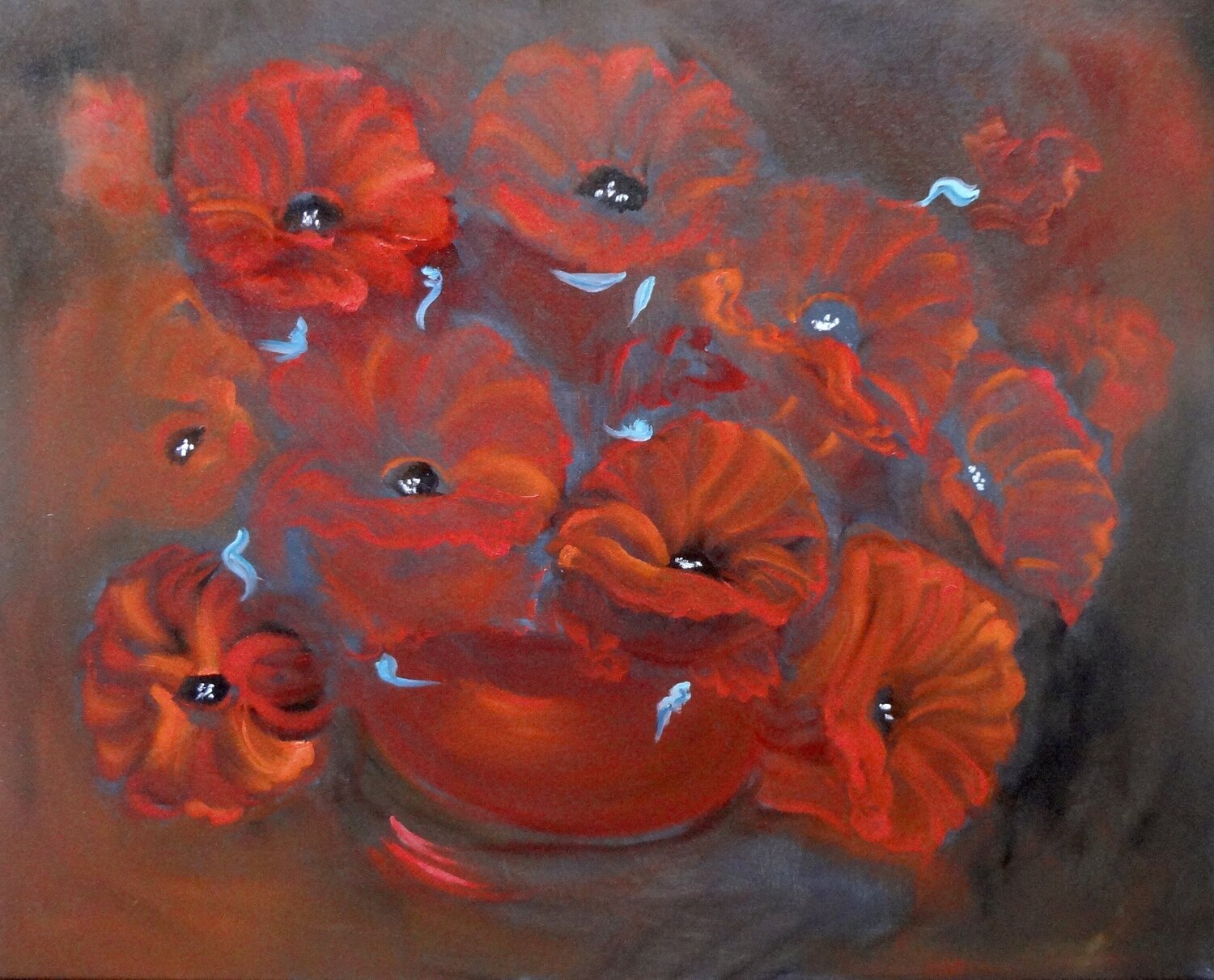 Fluffy Red Poppies Jenny Lee Original painting for sale