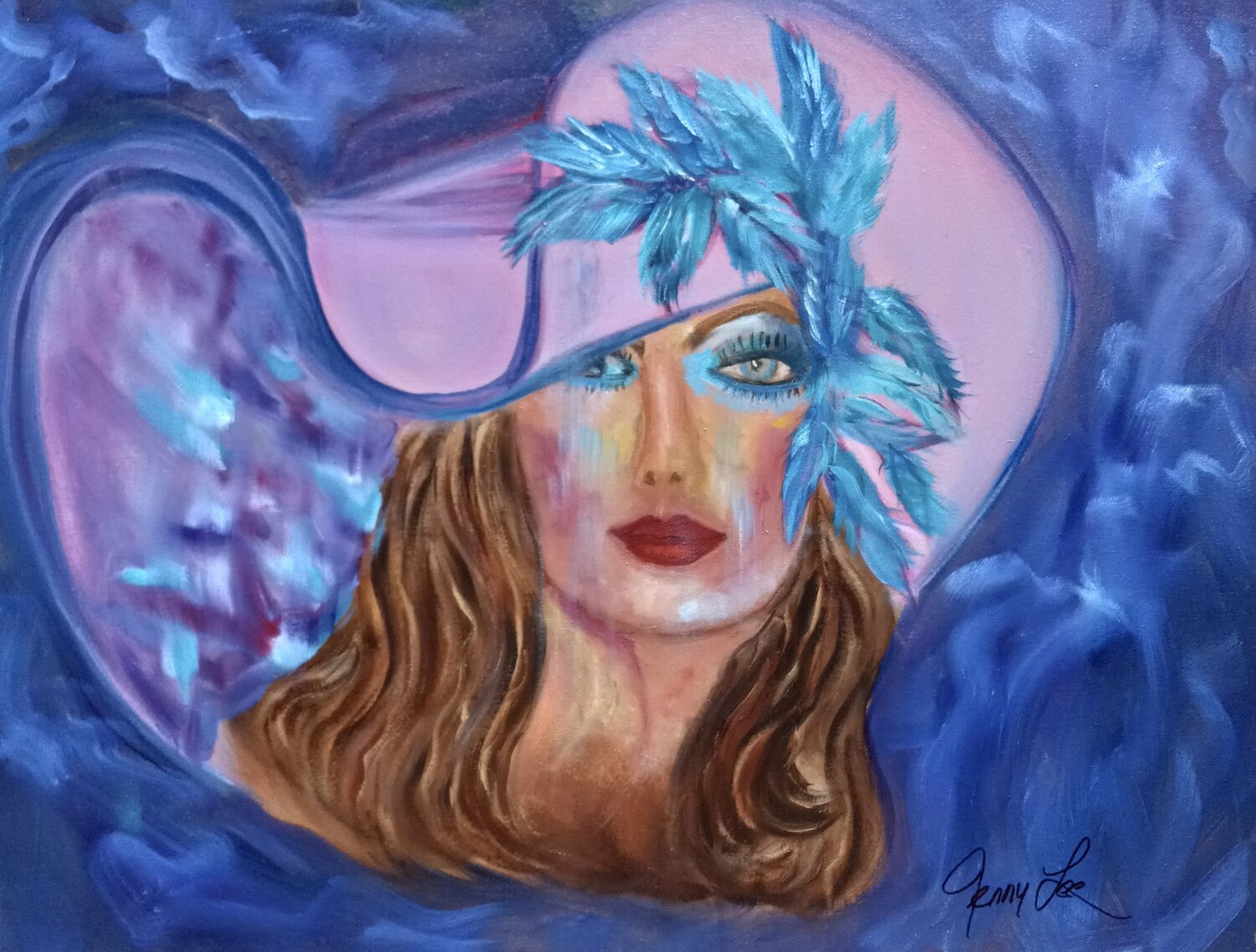 Lady in the Pink Hat Jenny Lee Original painting for sale